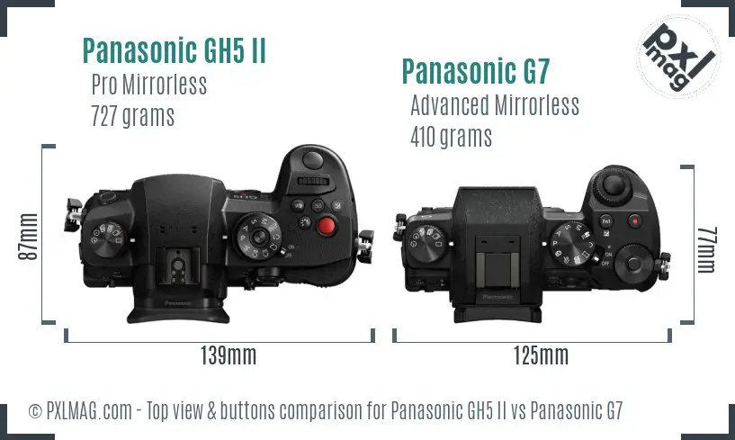 Panasonic GH5 II vs Panasonic G7 top view buttons comparison
