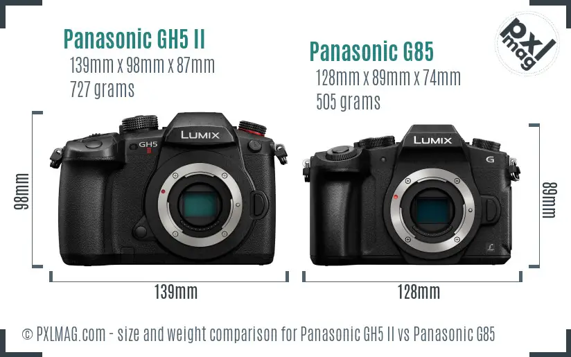 Panasonic GH5 II vs Panasonic G85 size comparison