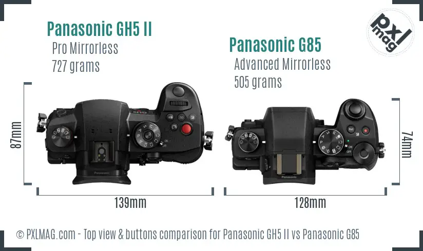 Panasonic GH5 II vs Panasonic G85 top view buttons comparison