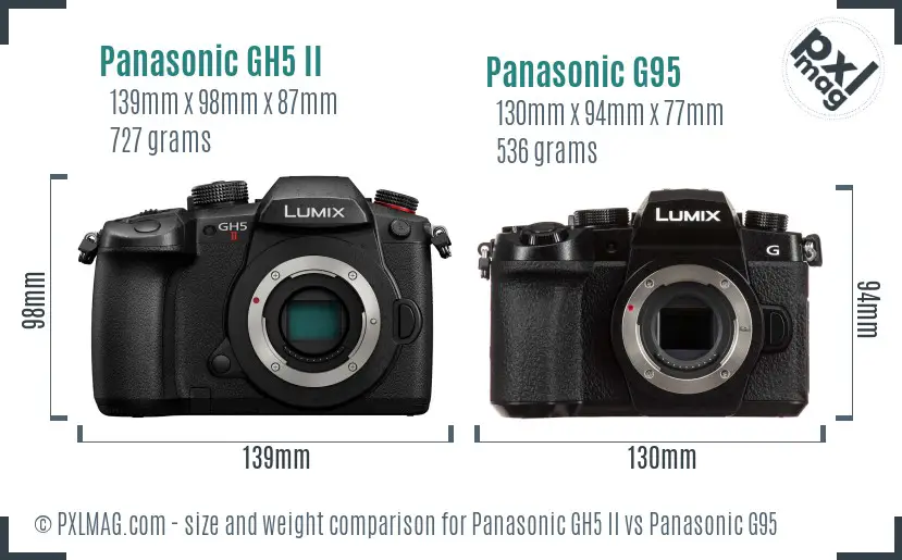 Panasonic GH5 II vs Panasonic G95 size comparison