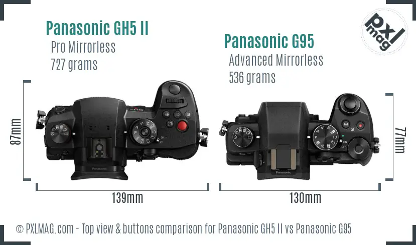 Panasonic GH5 II vs Panasonic G95 top view buttons comparison