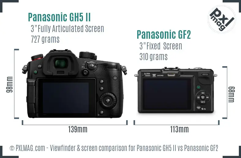 Panasonic GH5 II vs Panasonic GF2 Screen and Viewfinder comparison Panasonic GH5 II vs Panasonic GF2 Screen and Viewfinder comparison