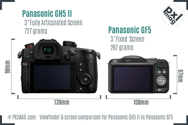 Panasonic GH5 II vs Panasonic GF5 Screen and Viewfinder comparison