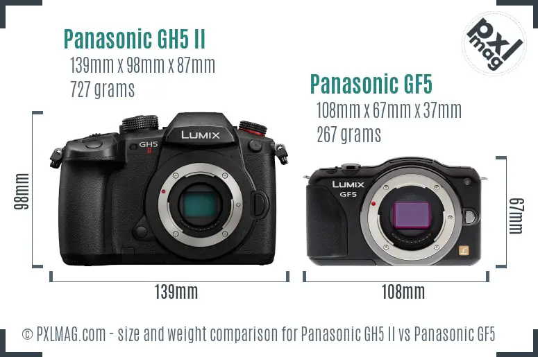 Panasonic GH5 II vs Panasonic GF5 size comparison
