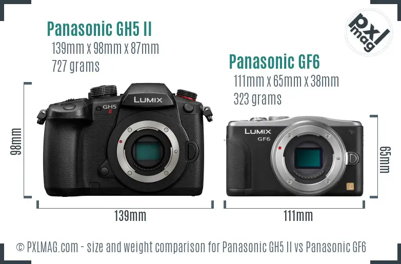 Panasonic GH5 II vs Panasonic GF6 size comparison Panasonic GH5 II vs Panasonic GF6 size comparison