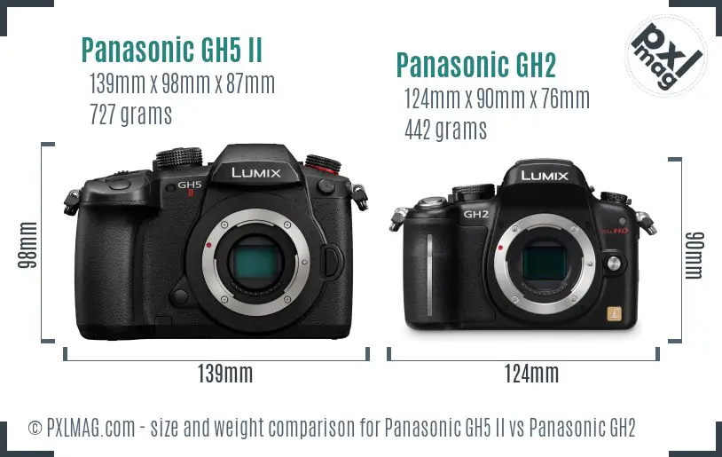Panasonic GH5 II vs Panasonic GH2 size comparison