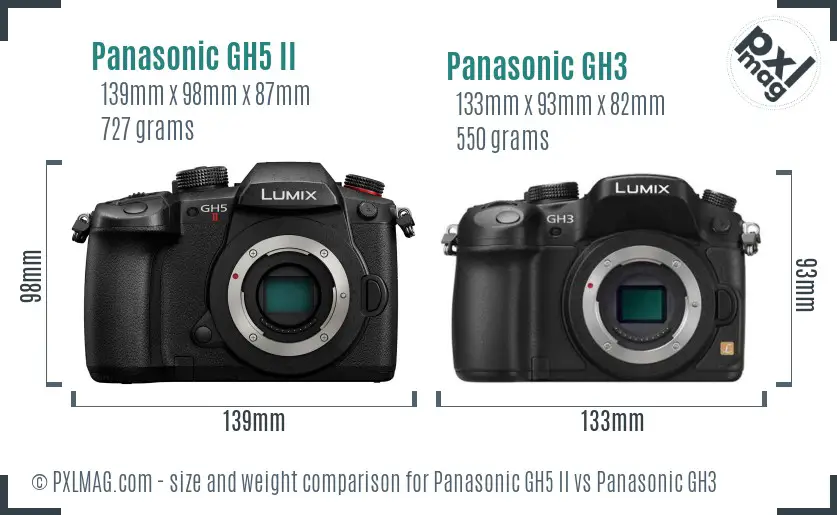 Panasonic GH5 II vs Panasonic GH3 size comparison