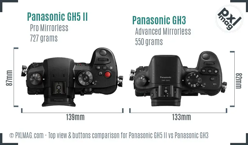 Panasonic GH5 II vs Panasonic GH3 top view buttons comparison