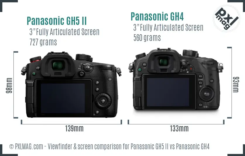 Panasonic GH5 II vs Panasonic GH4 Screen and Viewfinder comparison