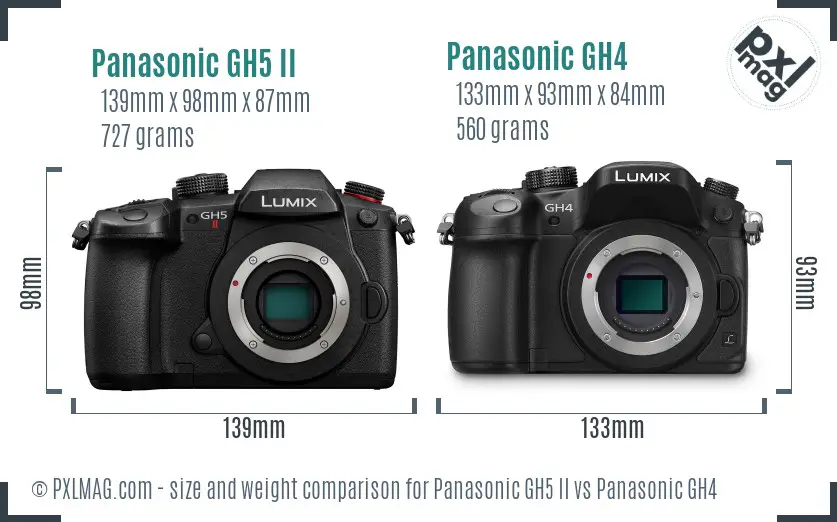 Panasonic GH5 II vs Panasonic GH4 size comparison