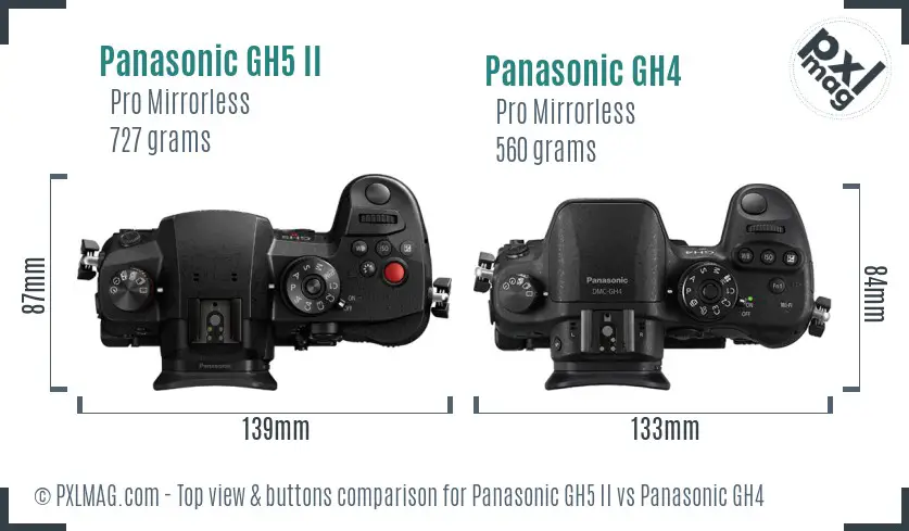 Panasonic GH5 II vs Panasonic GH4 top view buttons comparison