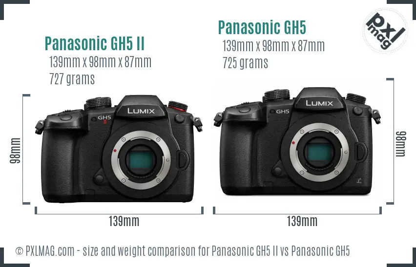 Panasonic GH5 II vs Panasonic GH5 size comparison