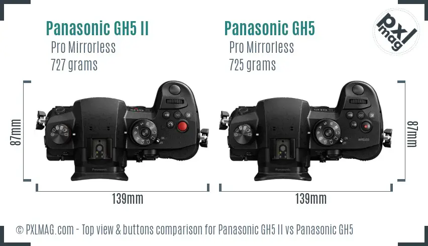 Panasonic GH5 II vs Panasonic GH5 top view buttons comparison