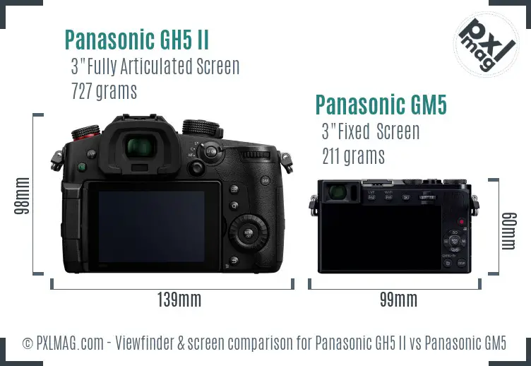 Panasonic GH5 II vs Panasonic GM5 Screen and Viewfinder comparison Panasonic GH5 II vs Panasonic GM5 Screen and Viewfinder comparison