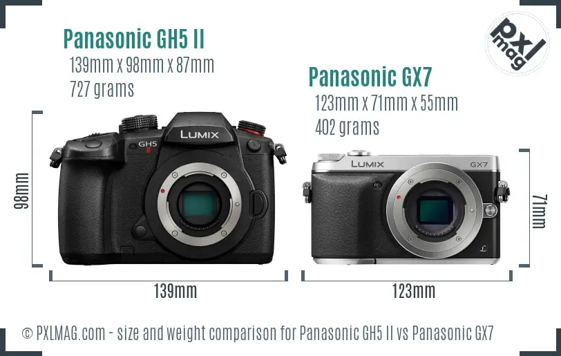 Panasonic GH5 II vs Panasonic GX7 size comparison Panasonic GH5 II vs Panasonic GX7 size comparison