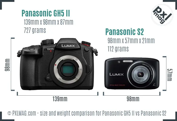 Panasonic GH5 II vs Panasonic S2 size comparison Panasonic GH5 II vs Panasonic S2 size comparison