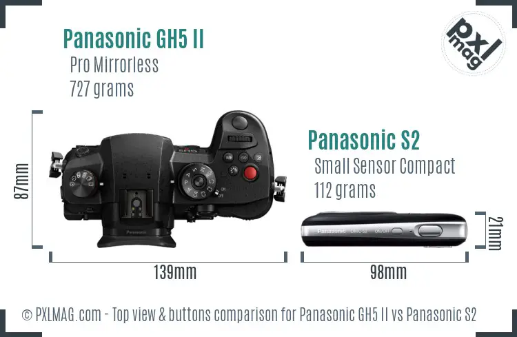 Panasonic GH5 II vs Panasonic S2 top view buttons comparison Panasonic GH5 II vs Panasonic S2 top view buttons comparison
