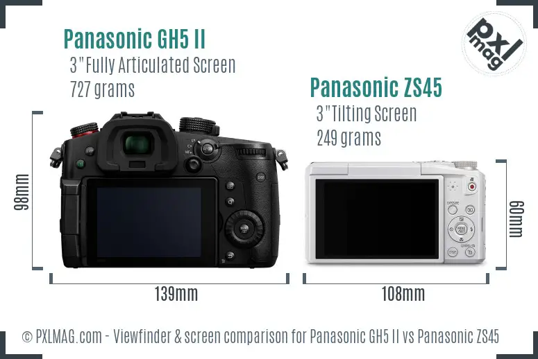 Panasonic GH5 II vs Panasonic ZS45 Screen and Viewfinder comparison Panasonic GH5 II vs Panasonic ZS45 Screen and Viewfinder comparison