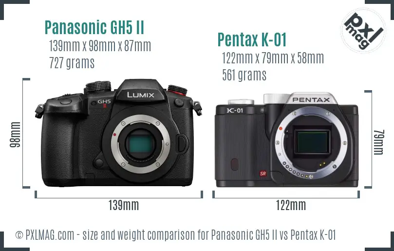 Panasonic GH5 II vs Pentax K-01 size comparison