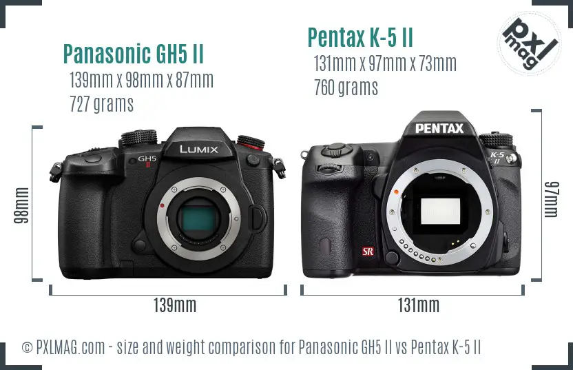 Panasonic GH5 II vs Pentax K-5 II size comparison