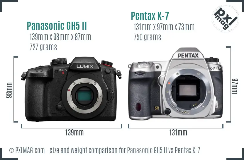 Panasonic GH5 II vs Pentax K-7 size comparison Panasonic GH5 II vs Pentax K-7 size comparison