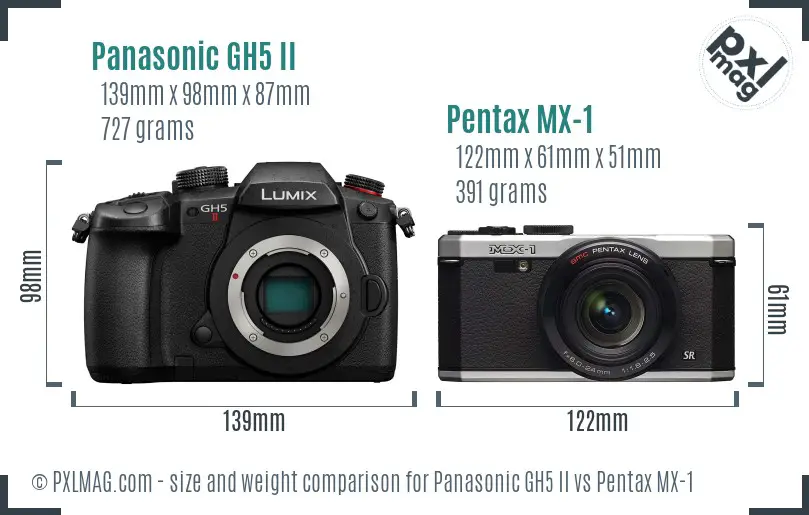 Panasonic GH5 II vs Pentax MX-1 size comparison