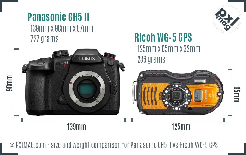 Size comparison of Panasonic GH5 II vs Ricoh WG-5 GPS