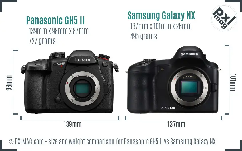 Panasonic GH5 II vs Samsung Galaxy NX size comparison