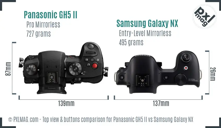 Panasonic GH5 II vs Samsung Galaxy NX top view buttons comparison