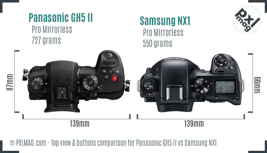 Panasonic GH5 II vs Samsung NX1 top view buttons comparison