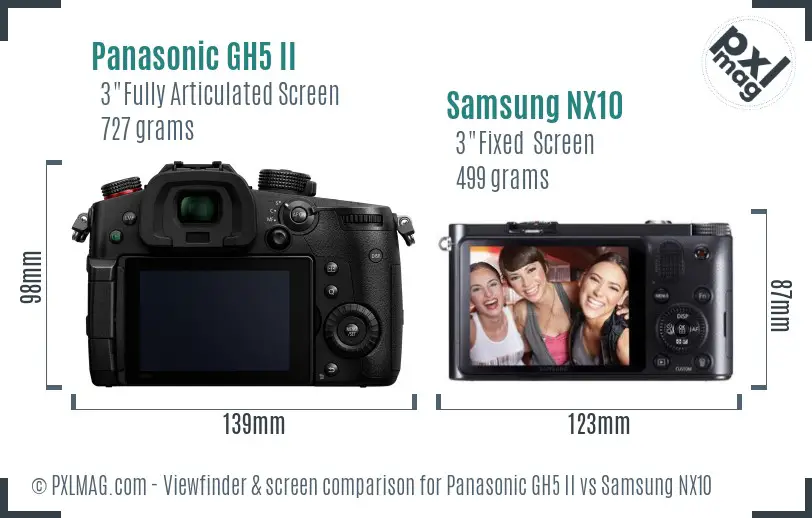 Panasonic GH5 II vs Samsung NX10 Screen and Viewfinder comparison