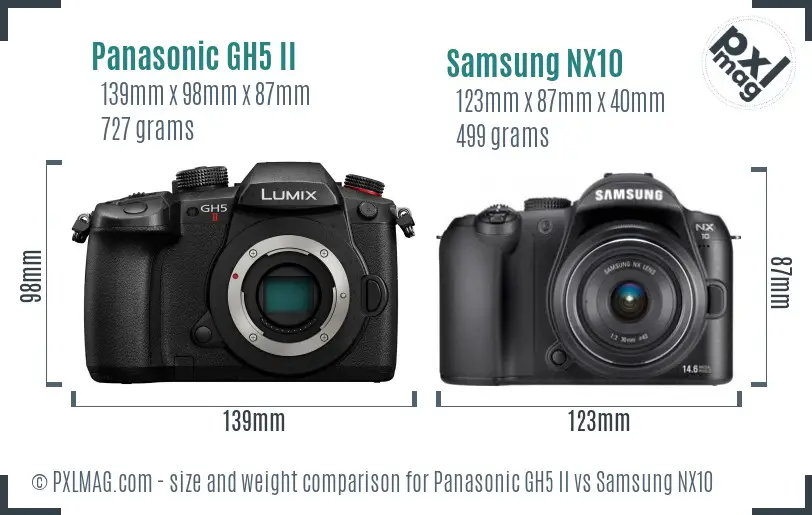 Panasonic GH5 II vs Samsung NX10 size comparison