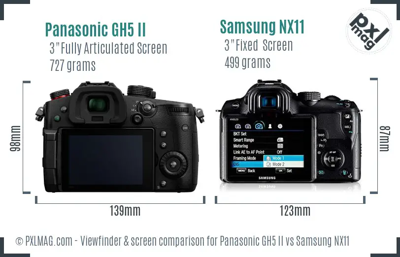 Panasonic GH5 II vs Samsung NX11 Screen and Viewfinder comparison