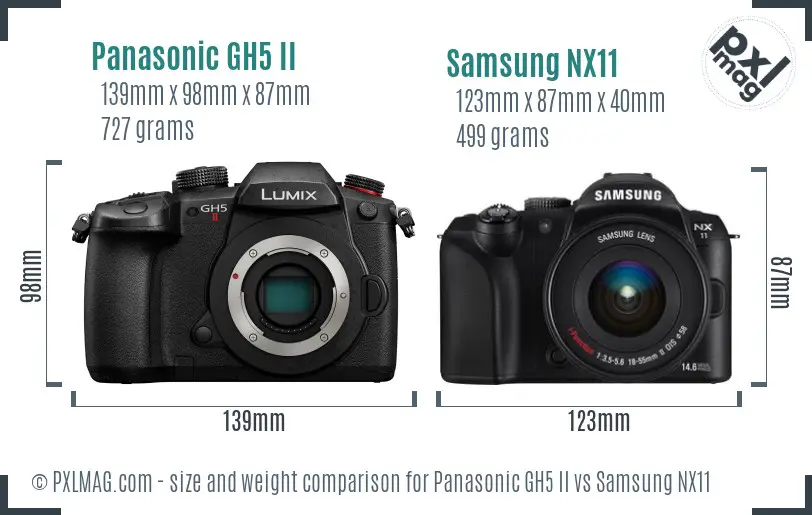 Panasonic GH5 II vs Samsung NX11 size comparison