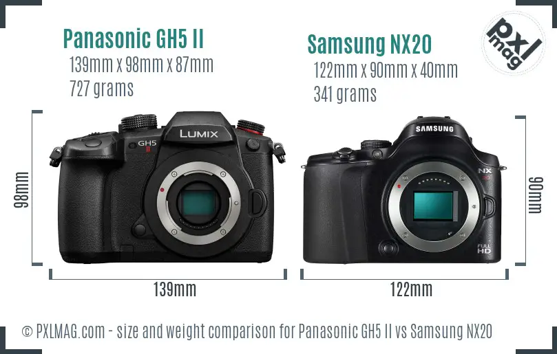 Panasonic GH5 II vs Samsung NX20 size comparison