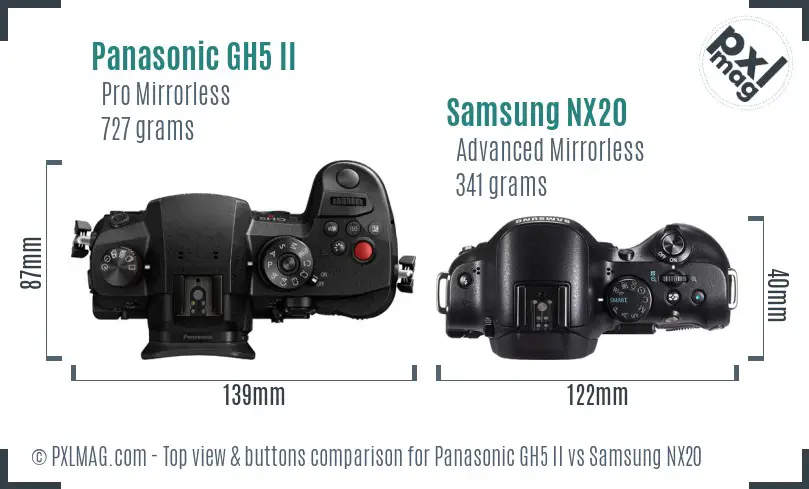 Panasonic GH5 II vs Samsung NX20 top view buttons comparison