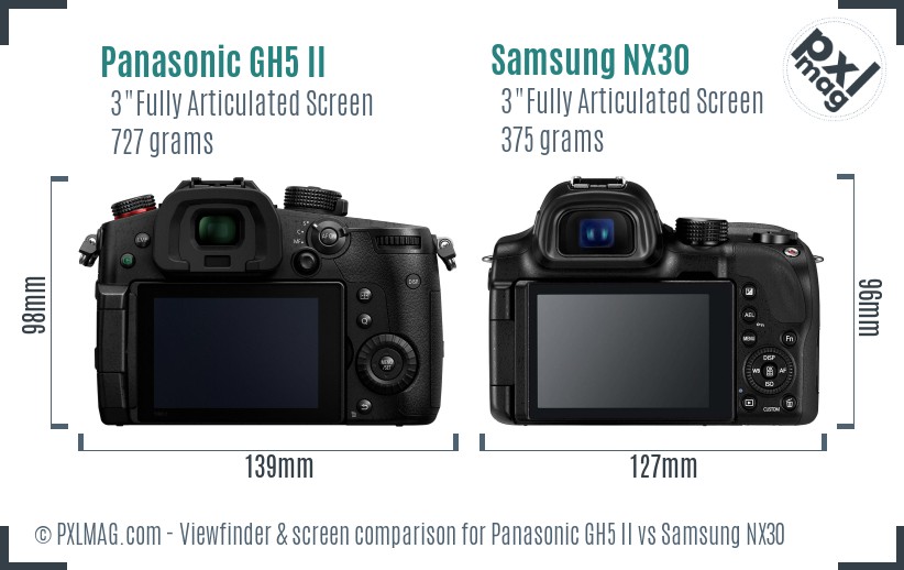 Panasonic GH5 II vs Samsung NX30 Screen and Viewfinder comparison