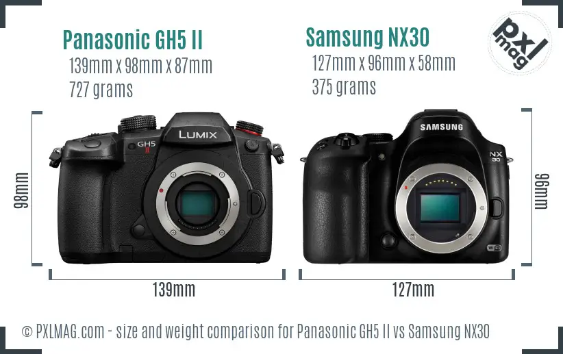 Panasonic GH5 II vs Samsung NX30 size comparison