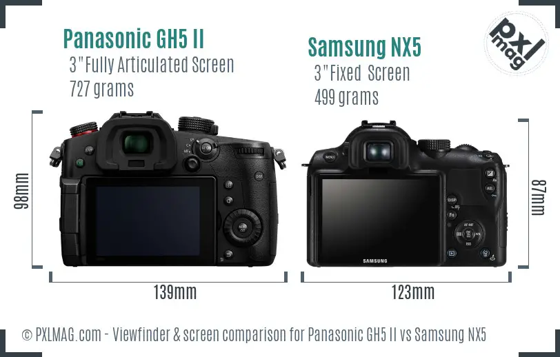 Panasonic GH5 II vs Samsung NX5 Screen and Viewfinder comparison
