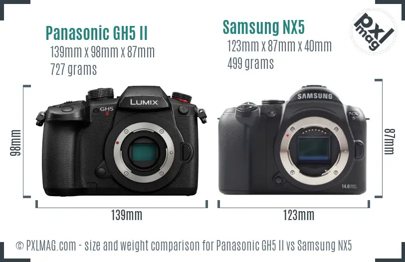 Panasonic GH5 II vs Samsung NX5 size comparison