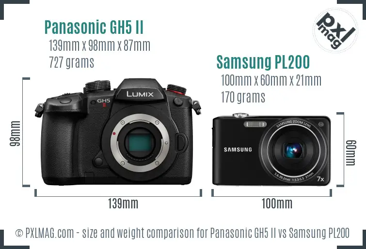 Panasonic GH5 II vs Samsung PL200 size comparison