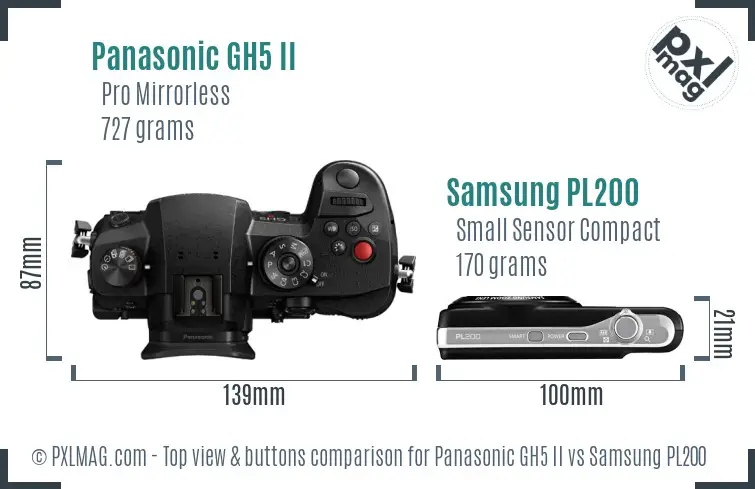 Panasonic GH5 II vs Samsung PL200 top view buttons comparison