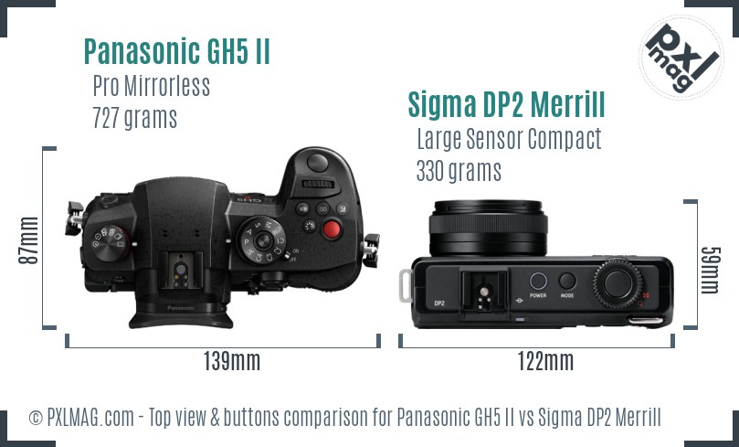 Panasonic GH5 II vs Sigma DP2 Merrill top view buttons comparison