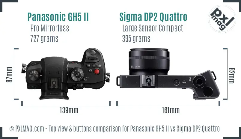 Panasonic GH5 II vs Sigma DP2 Quattro top view buttons comparison
