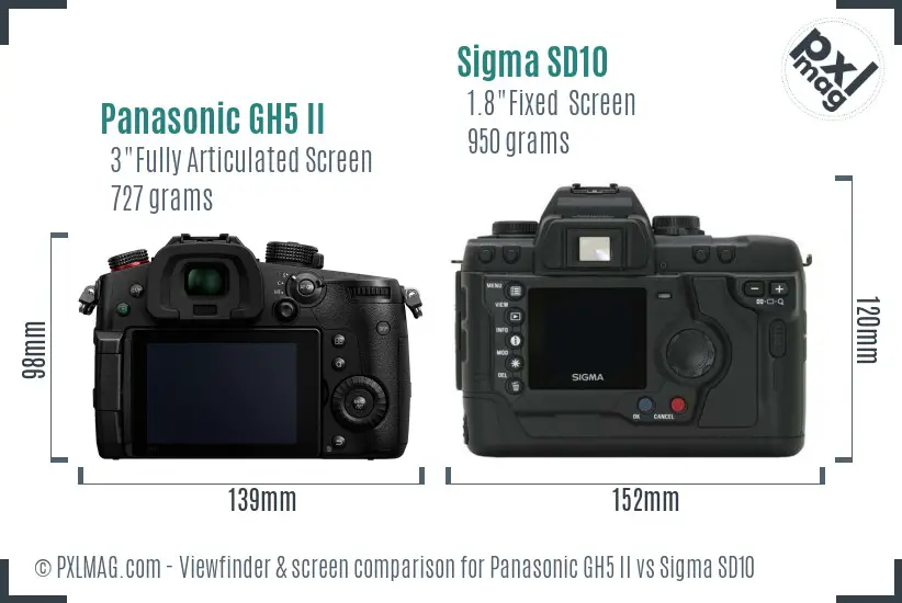 Panasonic GH5 II vs Sigma SD10 Screen and Viewfinder comparison Panasonic GH5 II vs Sigma SD10 Screen and Viewfinder comparison