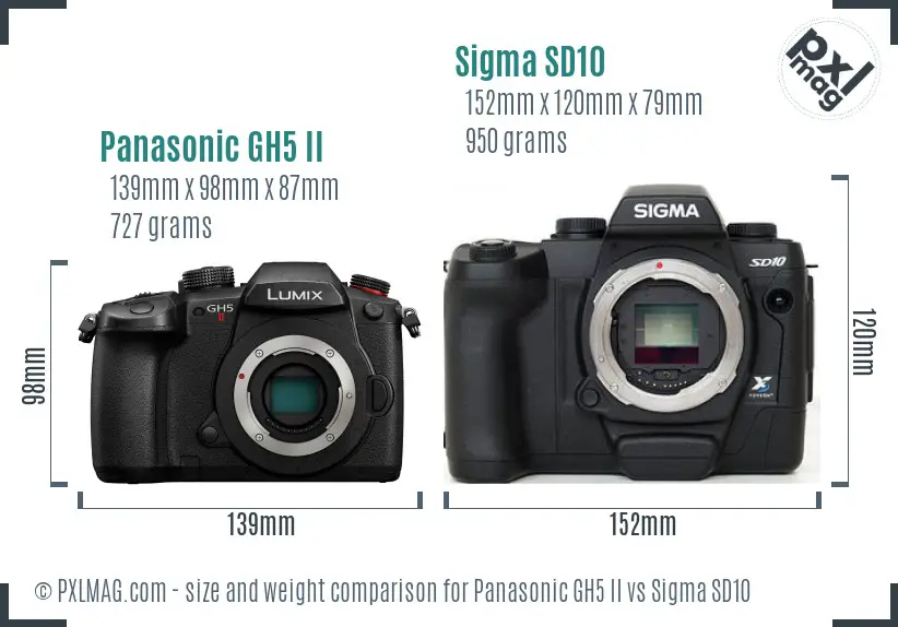 Panasonic GH5 II vs Sigma SD10 size comparison Panasonic GH5 II vs Sigma SD10 size comparison