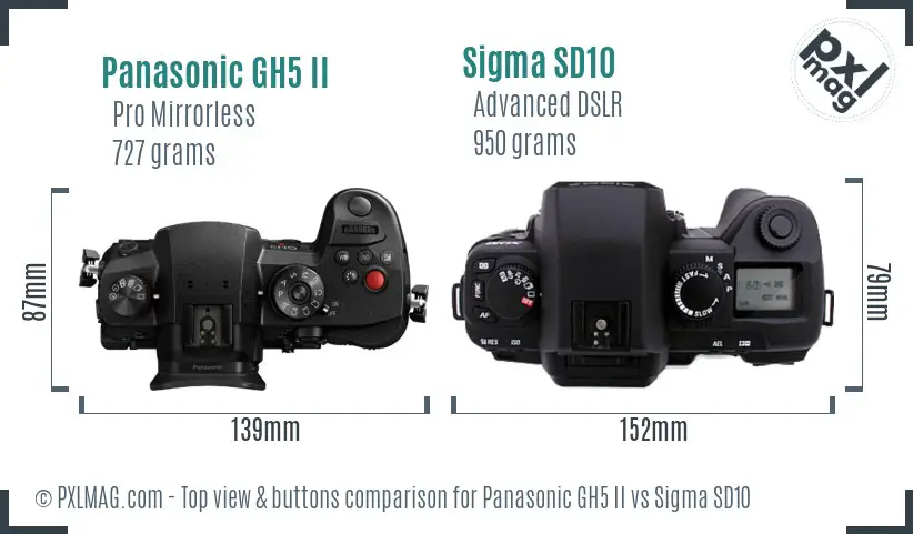 Panasonic GH5 II vs Sigma SD10 top view buttons comparison Panasonic GH5 II vs Sigma SD10 top view buttons comparison