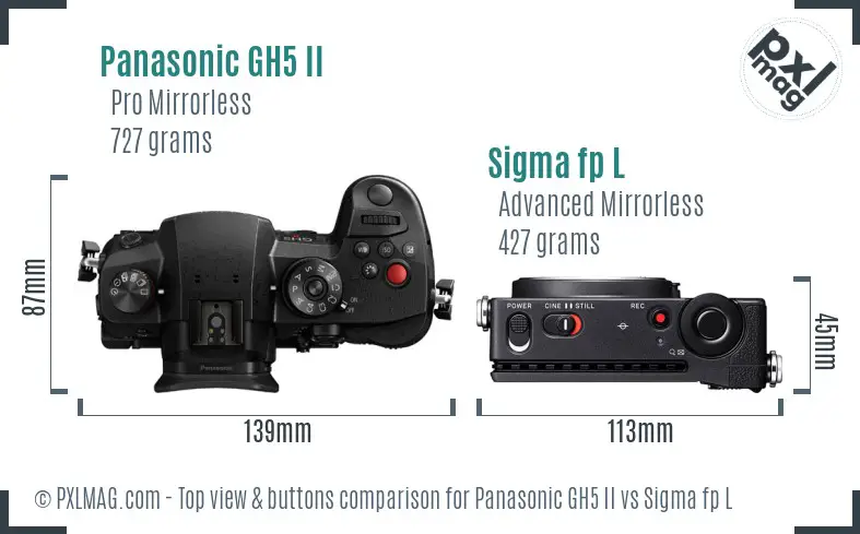 Panasonic GH5 II vs Sigma fp L top view buttons comparison