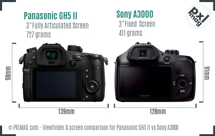 Panasonic GH5 II vs Sony A3000 Screen and Viewfinder comparison Panasonic GH5 II vs Sony A3000 Screen and Viewfinder comparison