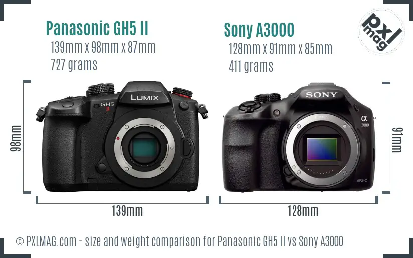 Panasonic GH5 II vs Sony A3000 size comparison Panasonic GH5 II vs Sony A3000 size comparison